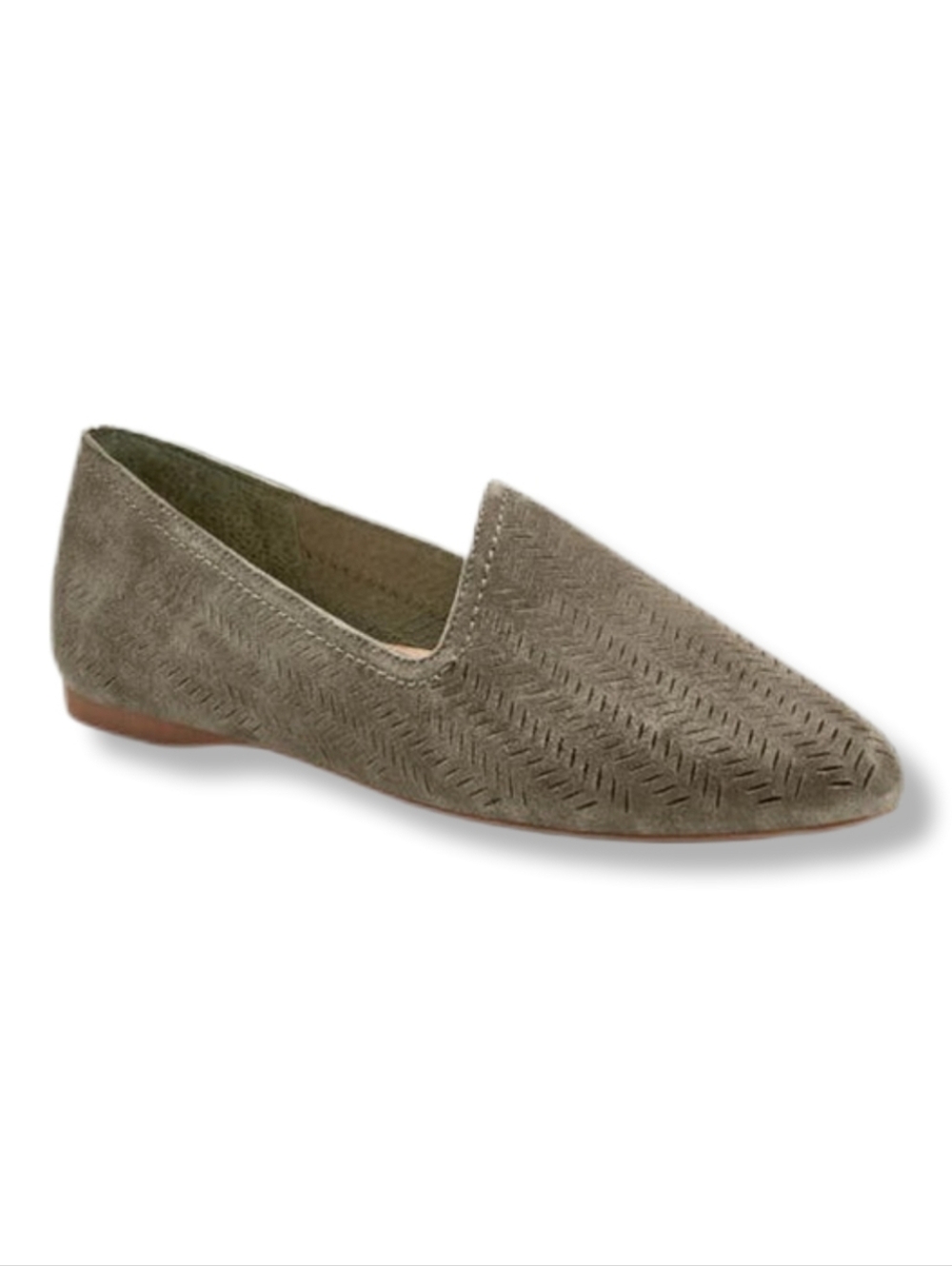 Birdies Women's Heron Flat Sage Laser Cut Suede Leather Shoes